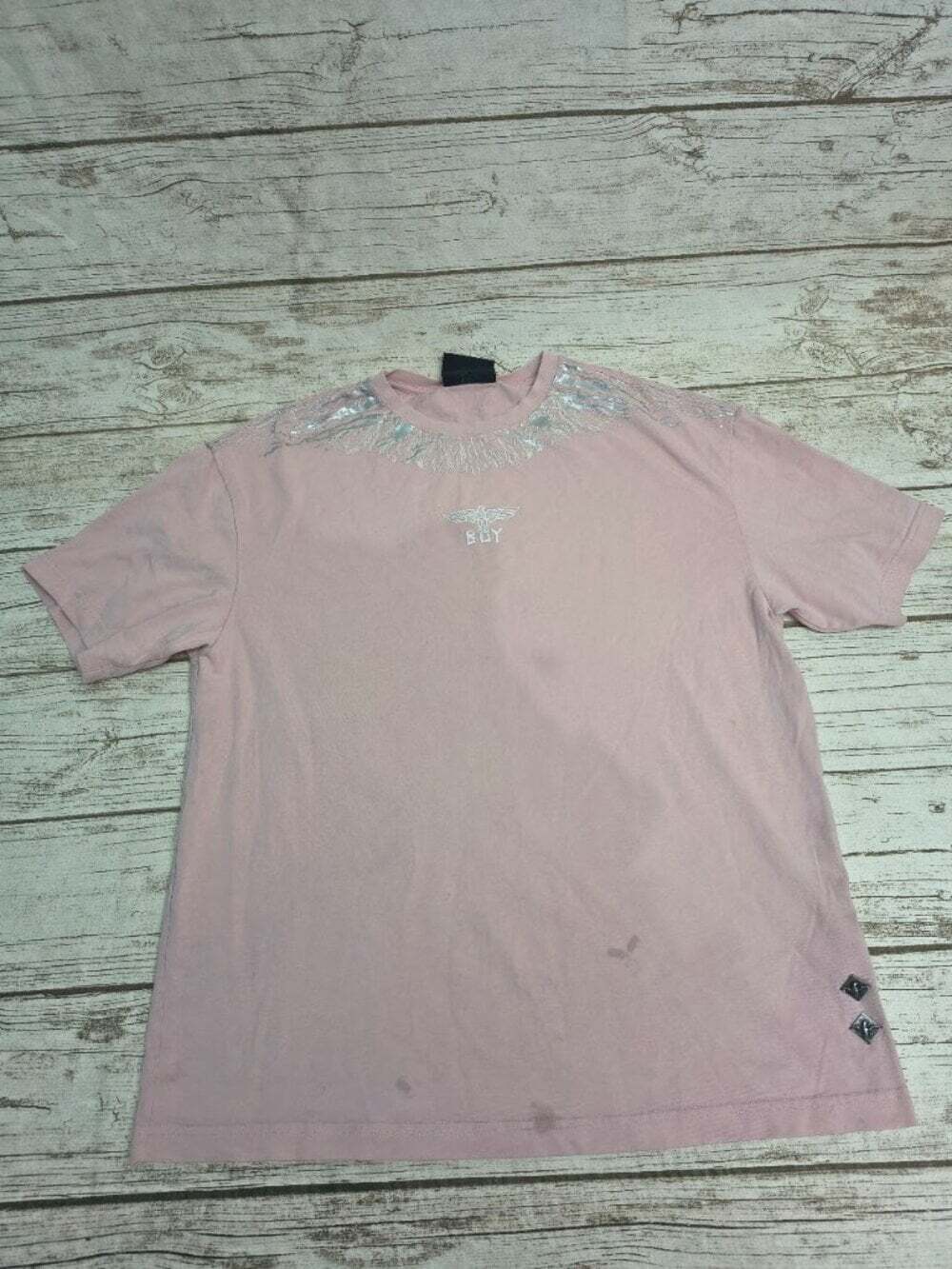 BOY London Dusty Pink Fringe Graphic T Shirt Size M